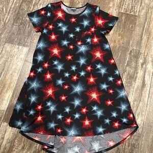 LuLaRoe Black Dress with Red and Blue Star Pattern